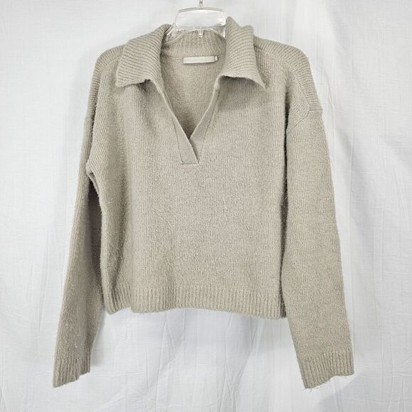 One Grey Day Women’s Size Small Beige Collared Pullover Swester Ribbed - Picture 1 of 7